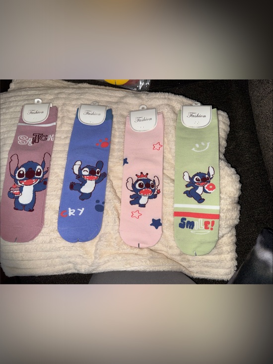 Accessories - Stitch NWT Cartoon Crew Socks - Pink, Blue, Lilac, Green (4 Pair) Size 4-10